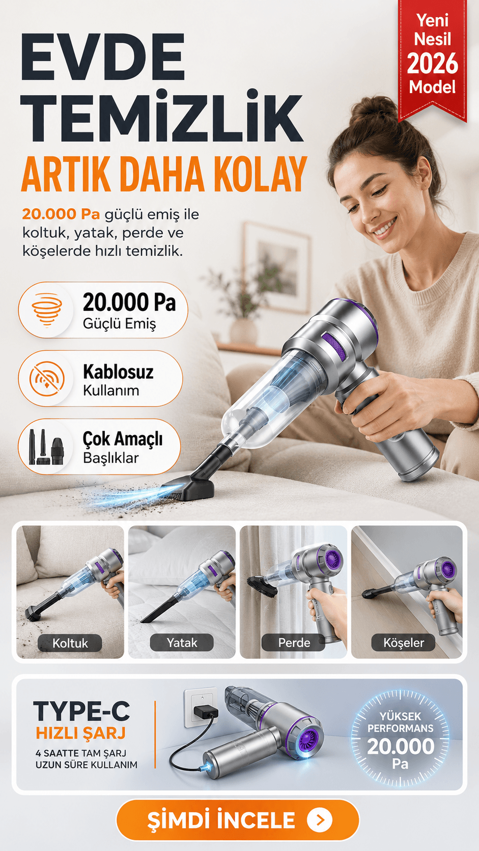Şarjlı el süpürgesi için hazırlanan reklam kreatifi